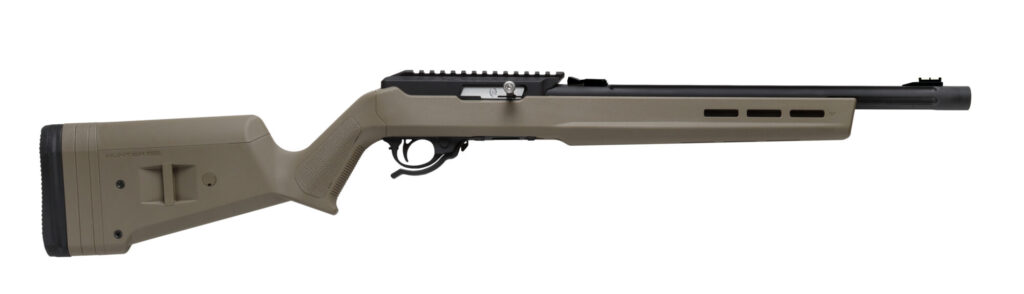 Product image of the right side of the MATTE BLACK X-RING RIFLE / MAGPUL HUNTER STOCK / FDE Open Sights