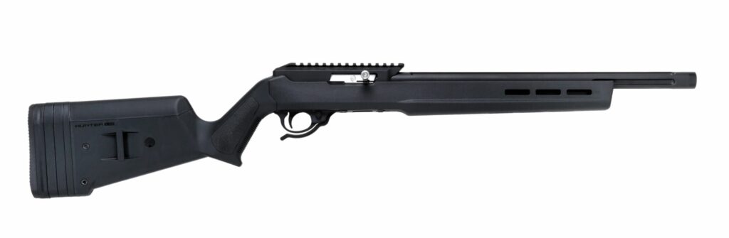 Close up product view of the right side of the MATTE BLACK X-RING VR® RIFLE / .22LR / HUNTER STOCK / BLACK