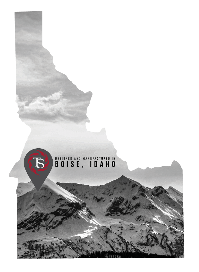 Mountains inside of an outline of idaho with a TacSol logo next to the words boise idaho.