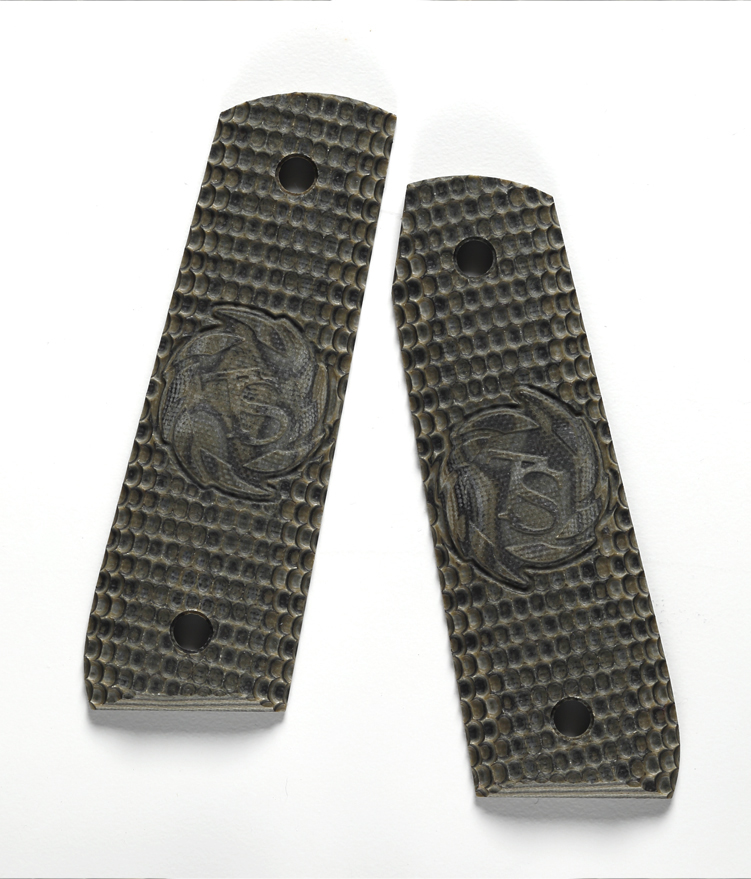 Front facing view of the Olive Drab G10 Grips for Ruger® Mark III™ 22/45™.