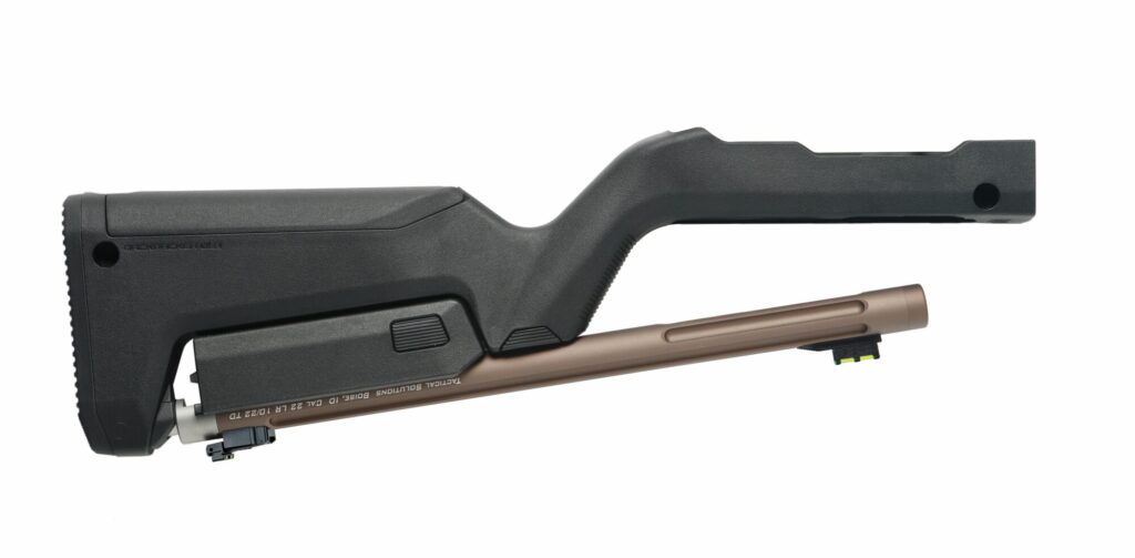 Left side product view of the QUICKSAND X-RING TAKEDOWN BARREL W/ MAGPUL® X-22 BACKPACKER STOCK / BLACK.