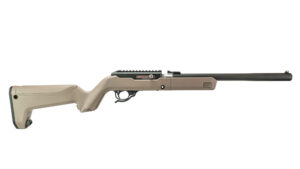 Vertical product image of the MATTE BLACK INTEGRALLY SUPPRESSED X-RING TAKEDOWN RIFLE / HUNTER STOCK / FDE