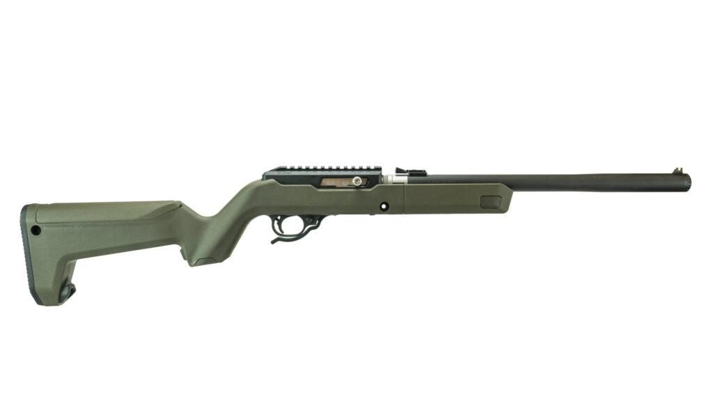 Product image of the right side of the MATTE BLACK INTEGRALLY SUPPRESSED X-RING TAKEDOWN RIFLE / HUNTER STOCK / OD