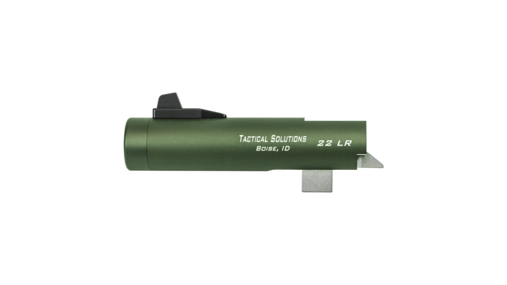 Close up product image of the 4" Threaded TRAIL-LITE™ Barrel Upgrade for Buck Mark® Pistols. Green color