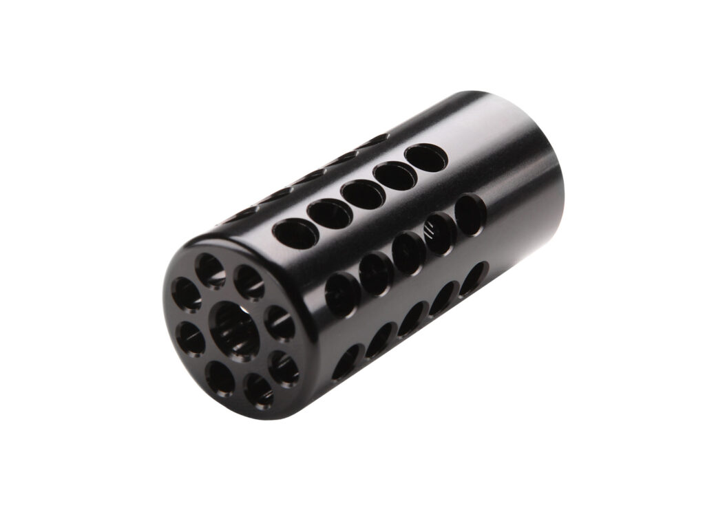 Close up product image of the Gloss Black TRAIL-LITE Compensator 0.900" OD.