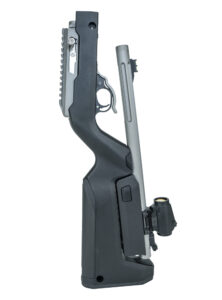 Vertical product image of the right side of the GUN METAL GRAY X-RING TAKEDOWN RIFLE w/ OPTIC / BACKPACKER STOCK / BLACK